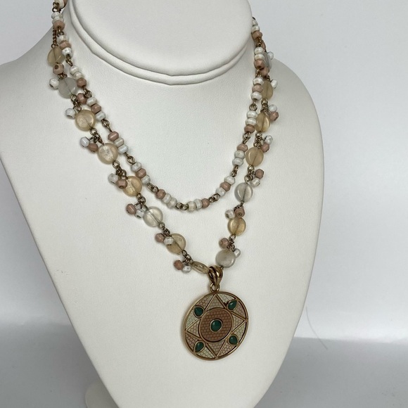 Vintage MONET Double Strand Beaded Pendant Necklace - Picture 3 of 7